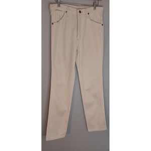 Vintage 90s Wrangler Mens 29x34 Distressed Straight Leg Jeans Beige Cotton